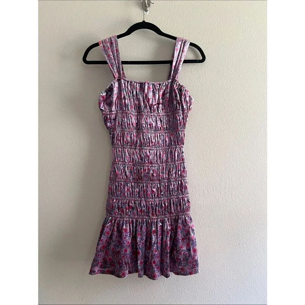 New Free the Roses Women's Floral Smocked Velvet Mini Dress S